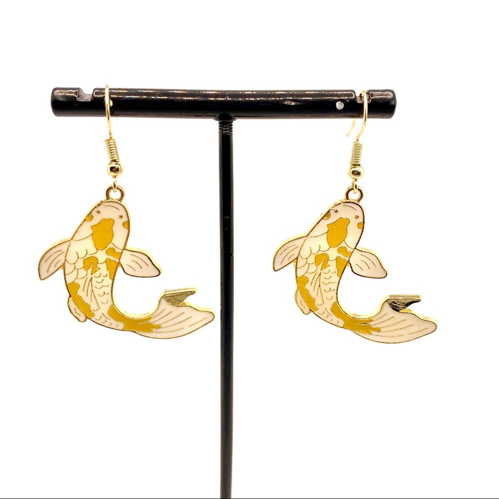 Yellow enamel goldfish koi earrings